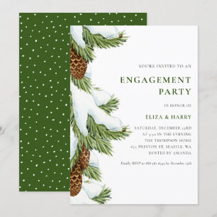 Invitation Aquarelle Aiguilles de pin neigeux
