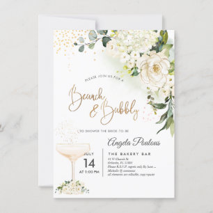 Invitation Aquarelle Albâtre Roses Brunch Bubbly