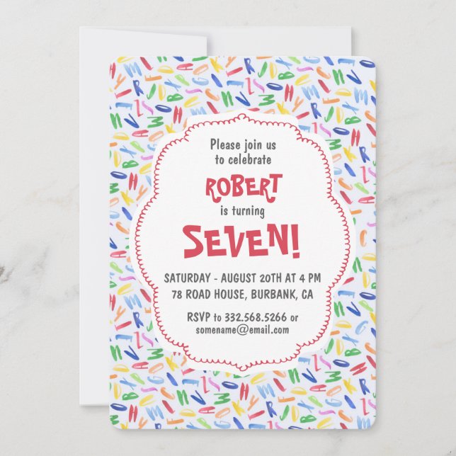 Invitation Aquarelle alphabet anniversaire de enfant personna (Devant)