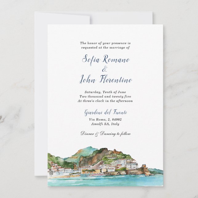 Invitation Aquarelle Amalfi Coast Italie Skyline mariage (Devant)