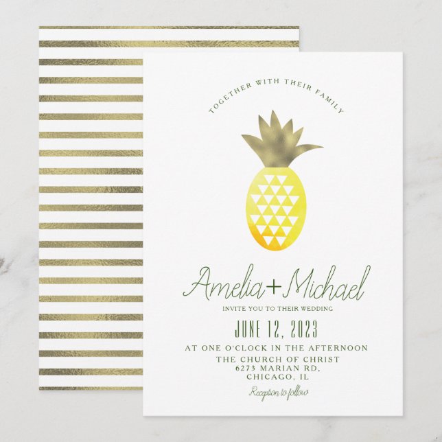 Invitation Aquarelle Ananas Pina Tropic Faux Foil Mariage (Devant / Derrière)