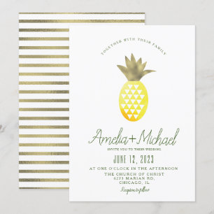 Invitation Aquarelle Ananas Pina Tropic Faux Foil Mariage
