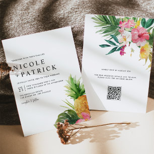Invitation Aquarelle Ananas Tropical Code QR Mariage