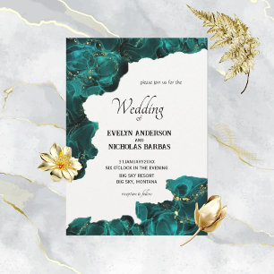 Invitation Aquarelle Anastasia Mariage noir & vert invite