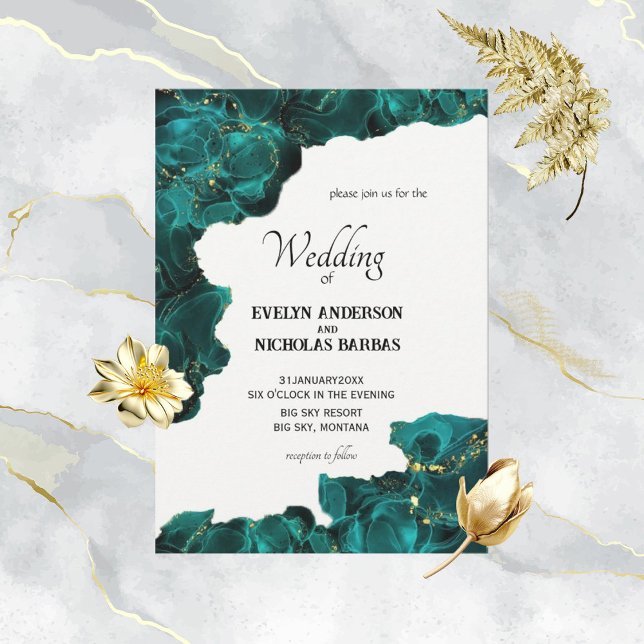 Invitation aquarelle Anastasia noir et vert (Créateur téléchargé)