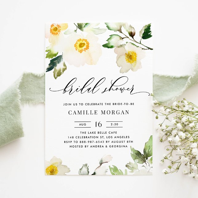 Invitation Aquarelle Anémone jaune Fête des mariées florale (Créateur téléchargé)
