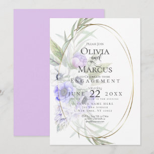 Invitation Aquarelle Anémone Violette Cadre Ovale Floral
