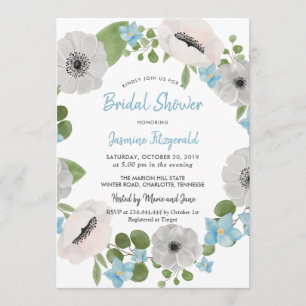 Invitation Aquarelle Anémones Florale Wreath   FÊTE DES MARIÉ