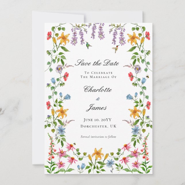 Invitation Aquarelle Anglais Jardin floral Enregistrer la dat (Devant)