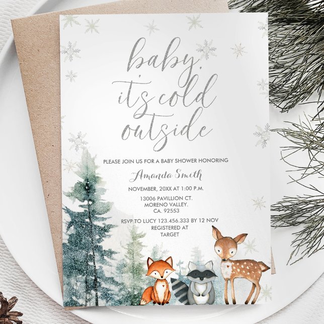 Invitation Aquarelle Animal Froid à l'extérieur du Baby showe (Créateur téléchargé)