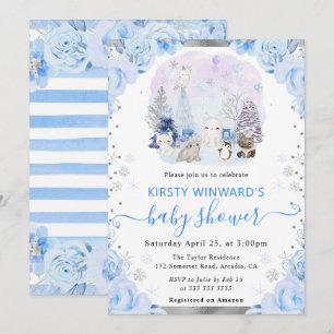 Invitation Aquarelle Animaux arctiques Baby shower floral