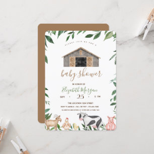 Invitation Aquarelle Animaux de ferme Baby shower stable