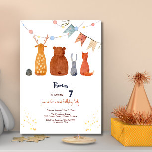 Invitation Aquarelle Animaux sauvages de la forêt anniversair