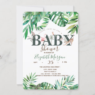 Invitation Aquarelle Animaux sauvages Palm Baby shower Feuill