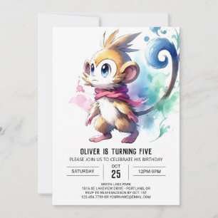 Invitation Aquarelle Anniversaire de singe enchantée