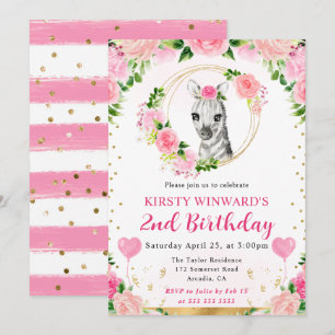 Invitation Aquarelle Anniversaire Enfant Zèbre Jungle Mignon