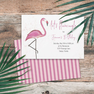 Invitation Aquarelle Anniversaire Flamant rose rose simple