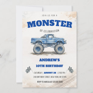 Invitation Aquarelle Anniversaire Garçon Camion Monstre Moder