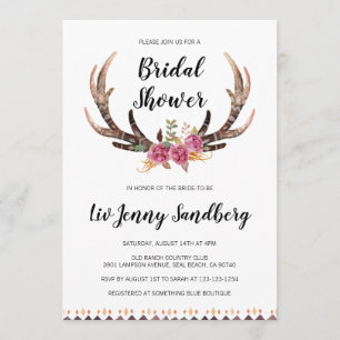 Invitation Aquarelle Antlers Bohemian Country Fête des mariée