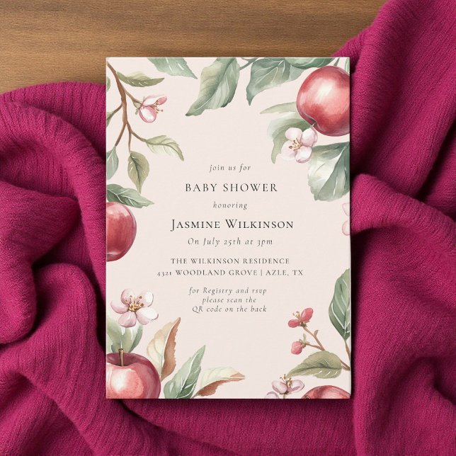 Invitation Aquarelle Apple Blossom Baby shower avec code QR (Créateur téléchargé)