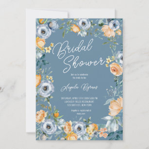 Invitation Aquarelle Apricot Pastel Bleu Fleurs sauvages