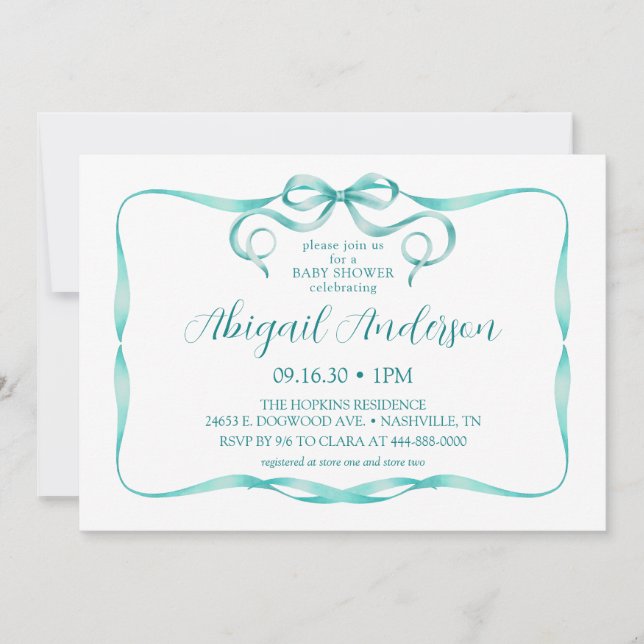 Invitation Aquarelle Aqua  Baby shower (Devant)