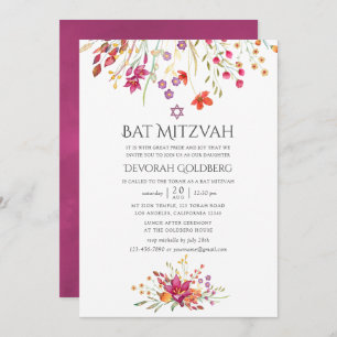 Invitation Aquarelle Aquarelle Fleur sauvage Bat mitzvah