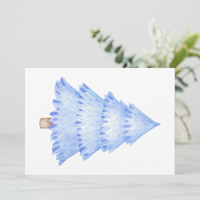 Invitation Aquarelle Arbre de Noël bleu hiver (Debout devant)