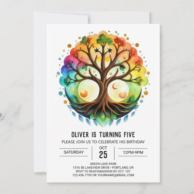 Invitation Aquarelle Arbre de vie personnalisé (Devant)