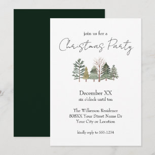 Invitation Aquarelle Arbres & Élégant Script Noël