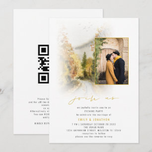 Invitation Aquarelle Arbres Photo QR Rejoignez-nous Mariage d