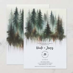 Invitation Aquarelle Arbres Rustique Wilderness Mariage