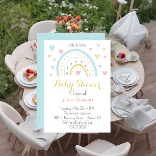 Invitation Aquarelle arc-en-ciel Baby shower bleu rose