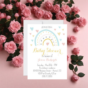 Invitation Aquarelle arc-en-ciel Baby shower bleu rose