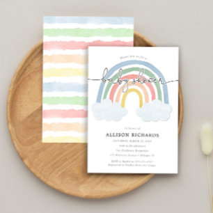 Invitation Aquarelle arc-en-ciel baby shower neutre