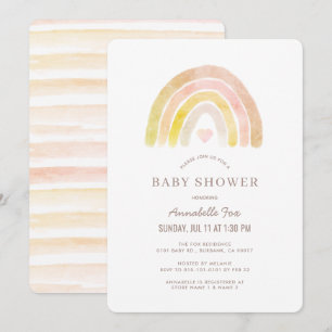 Invitation Aquarelle arc-en-ciel bleu Baby shower fille rose
