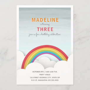 Invitation Aquarelle arc-en-ciel Ciel nuages fête d'anniversa