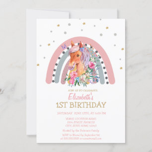 Invitation Aquarelle Arc-en-ciel Fleurs de pivoine Anniversai