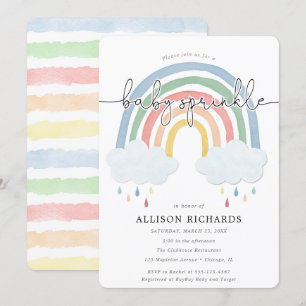 Invitation Aquarelle arc-en-ciel pastel bébé saupoudrée