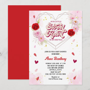 Invitation aquarelle arc floral coeur rose rouge baby shower