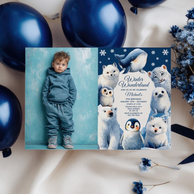 Invitation Aquarelle Arctic Animaux Hiver Anniversaire des en (Créateur téléchargé)