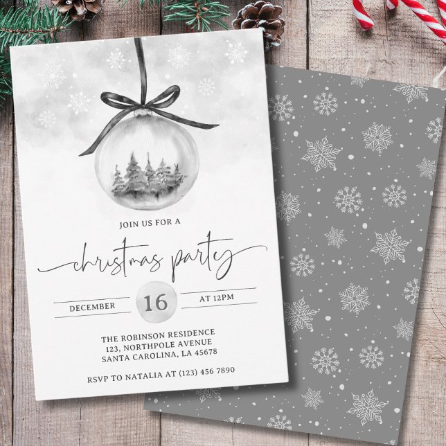 Invitation Aquarelle Argent gris ornement fête de Noël (Créateur téléchargé)