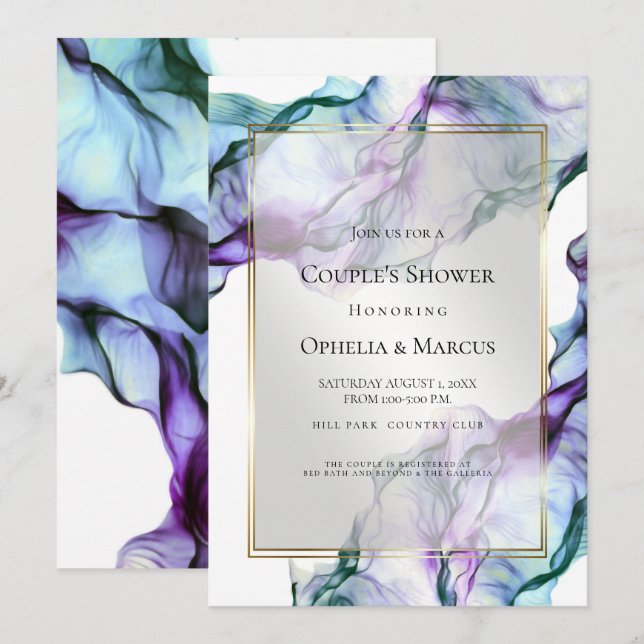 Invitation Aquarelle argentée Abstraite Indigo (Devant / Derrière)