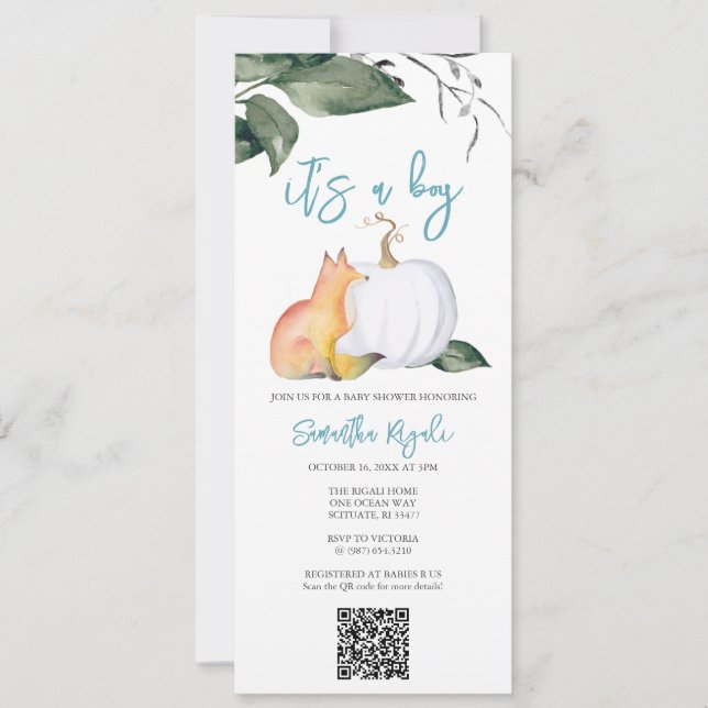 Invitation Aquarelle Automne Bois Baby Boy Douche (Devant)