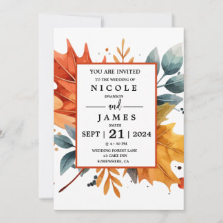 Invitation Aquarelle Automne Couleurs Feuilles