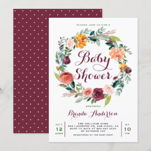 Invitation Aquarelle Automne Floral Baby shower de couronne