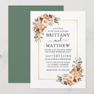 Invitation Aquarelle Automne Floral Mariage Or Sage Vert