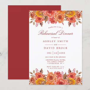 Invitation Aquarelle Automne Floral Rustique Dîner de répétit