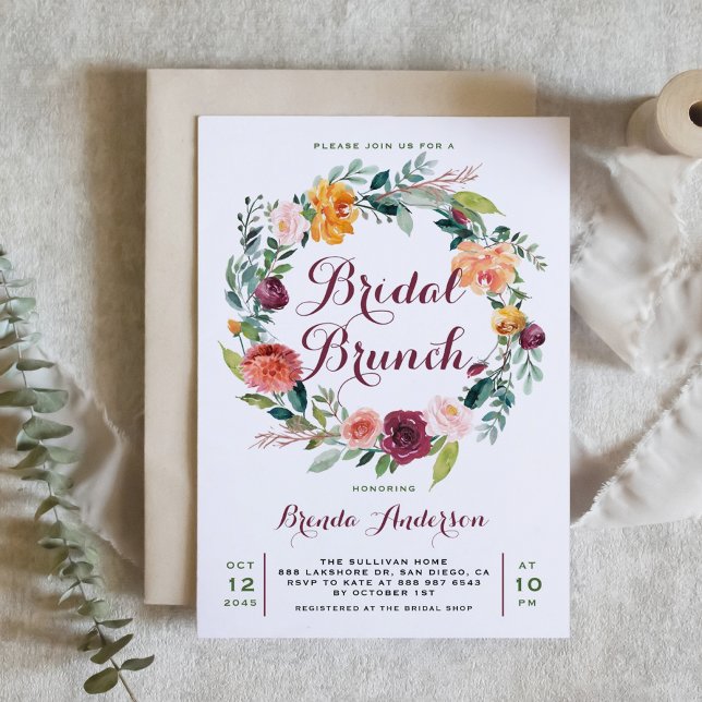 Invitation Aquarelle Automne Floral Wreath Bridal Brunch (Créateur téléchargé)
