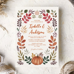 Invitation Aquarelle Automne laisse Mariage Citrouille